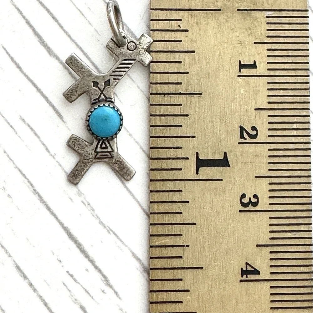 VTG Navajo Dog‎ Horse Turquoise Tiny Pendant Harvey Era Sterling Charm Native